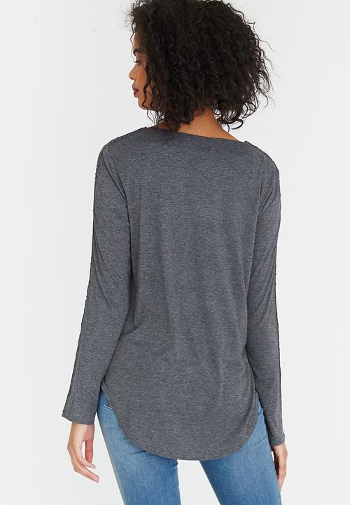 G Couture - Top with Inset Detail Grey Melange