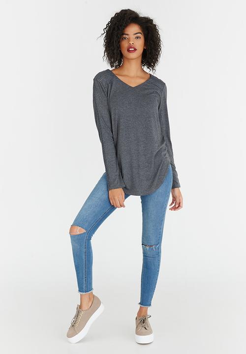 G Couture - Top with Inset Detail Grey Melange