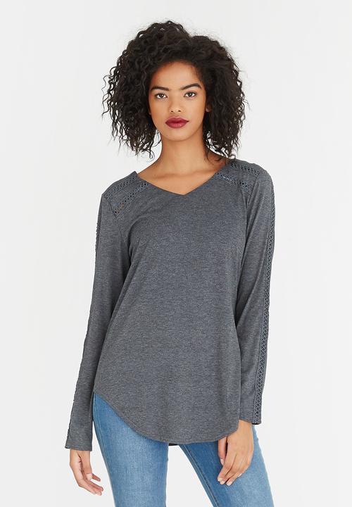 G Couture - Top with Inset Detail Grey Melange