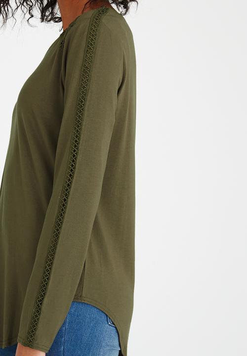 G Couture - Top with Inset Detail Khaki Green