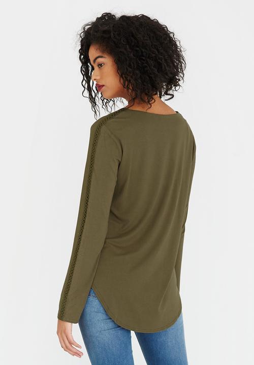 G Couture - Top with Inset Detail Khaki Green