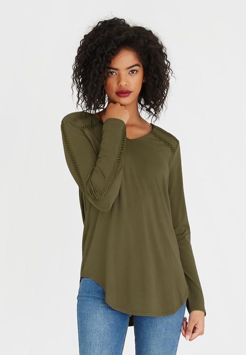 G Couture - Top with Inset Detail Khaki Green