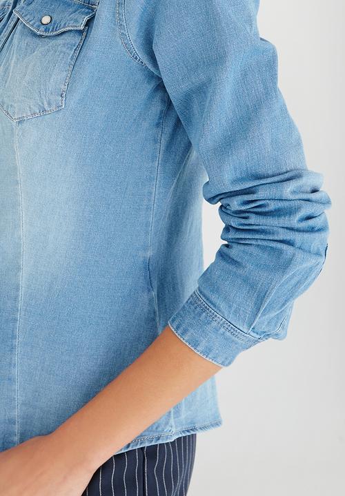 ONLY - Rock It Stretch Denim Shirt Pale Blue