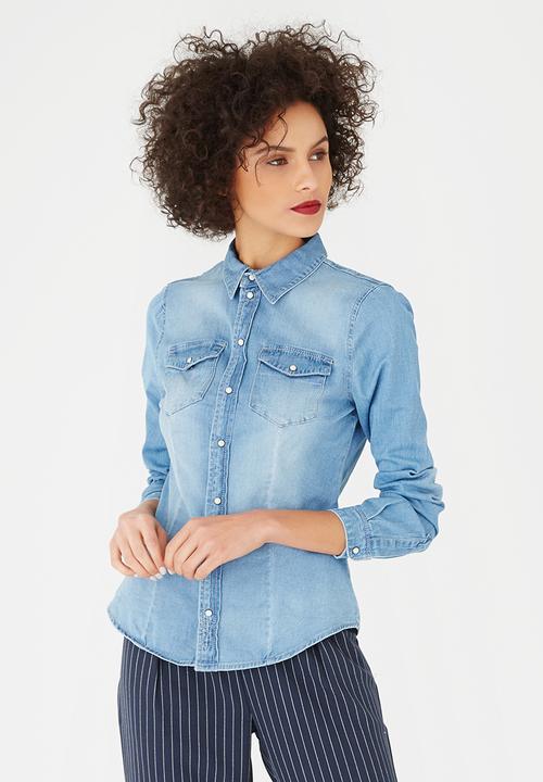 ONLY - Rock It Stretch Denim Shirt Pale Blue