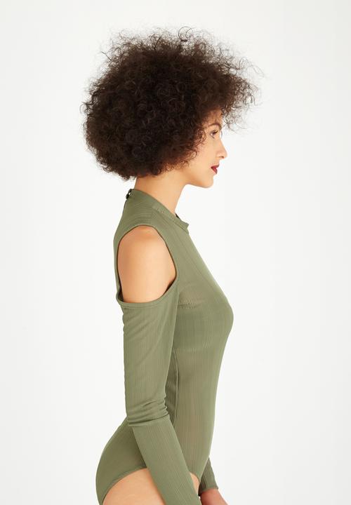 STYLE REPUBLIC - Cold Shoulder Bodysuit Dark Green