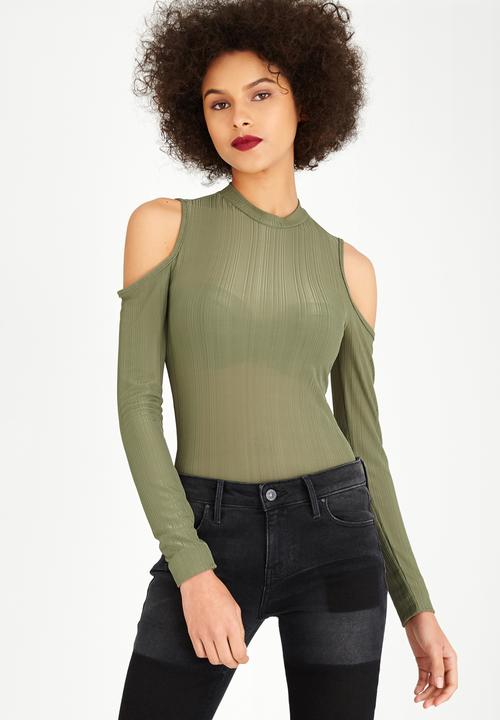 STYLE REPUBLIC - Cold Shoulder Bodysuit Dark Green