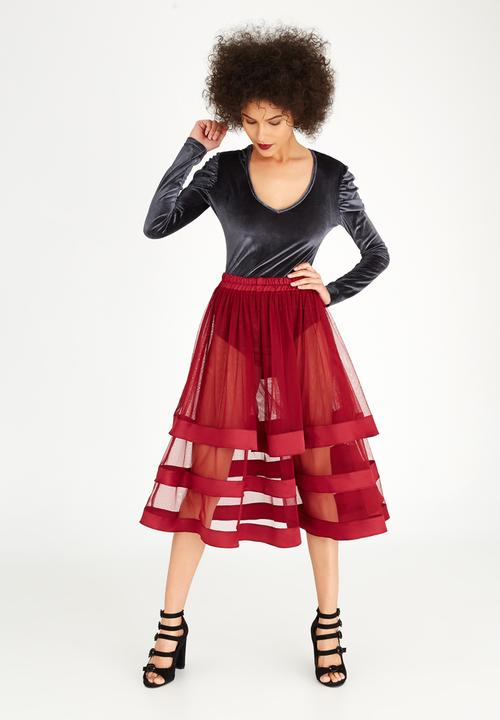 STYLE REPUBLIC - Volume Midi Skirt Burgundy