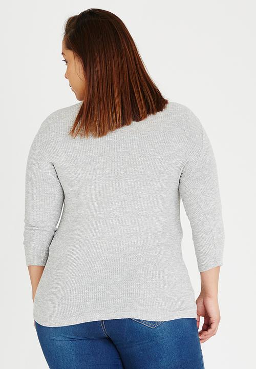 edit Plus - V-Neck Long 3/4 Slv Rib T Grey Melange