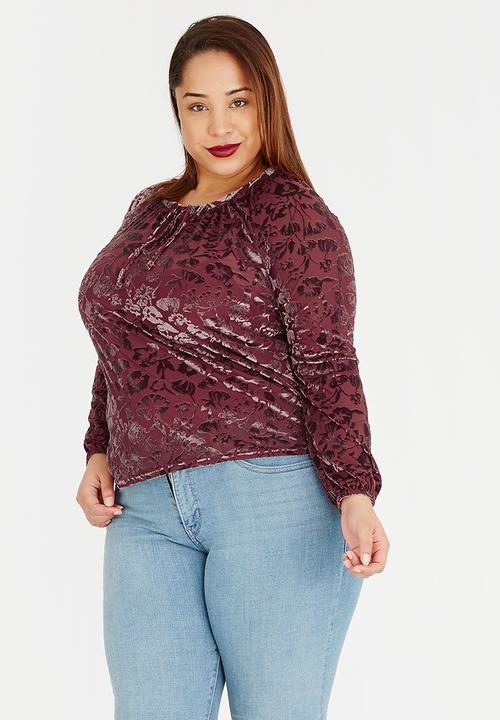 edit Plus - Burn Out Blouse Dark Red
