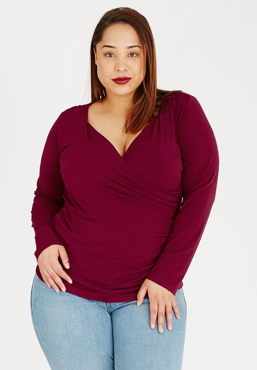 edit Plus - Cross Over Gauged Top Burgundy