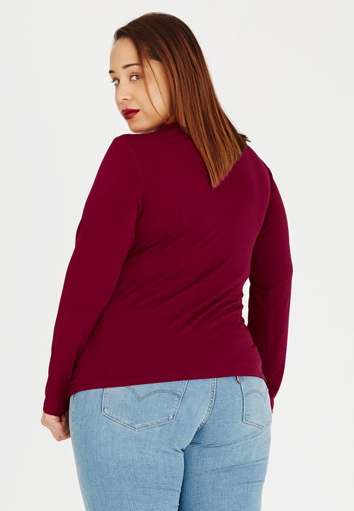 edit Plus - Cross Over Gauged Top Burgundy