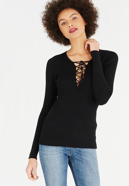 ONLY - Josephina Lace Up Top Black