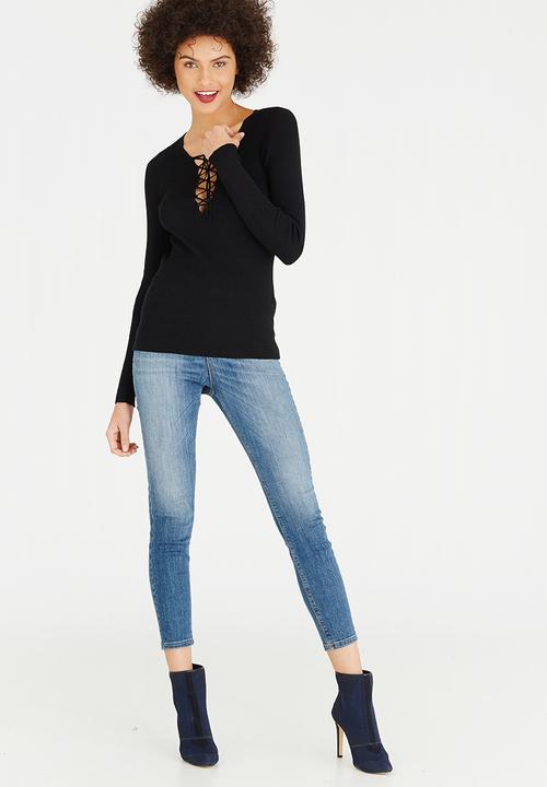 ONLY - Josephina Lace Up Top Black