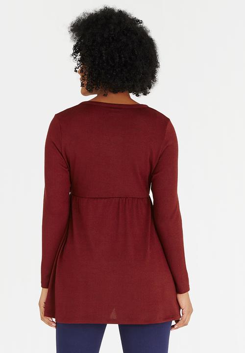 Cherry Melon - Long Sleeve Skater Top Dark Red