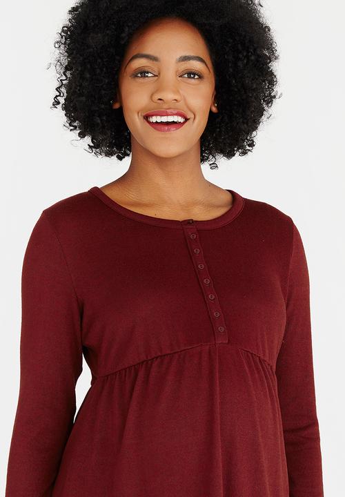 Cherry Melon - Long Sleeve Skater Top Dark Red