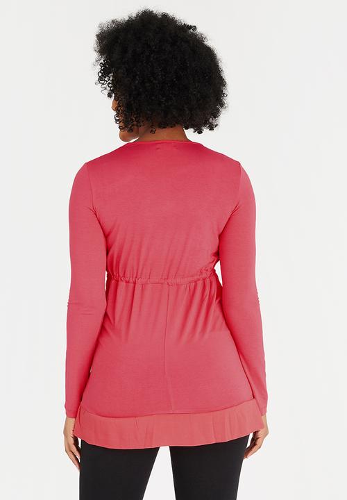 edit Maternity - Mixed Fabric Tunic Coral