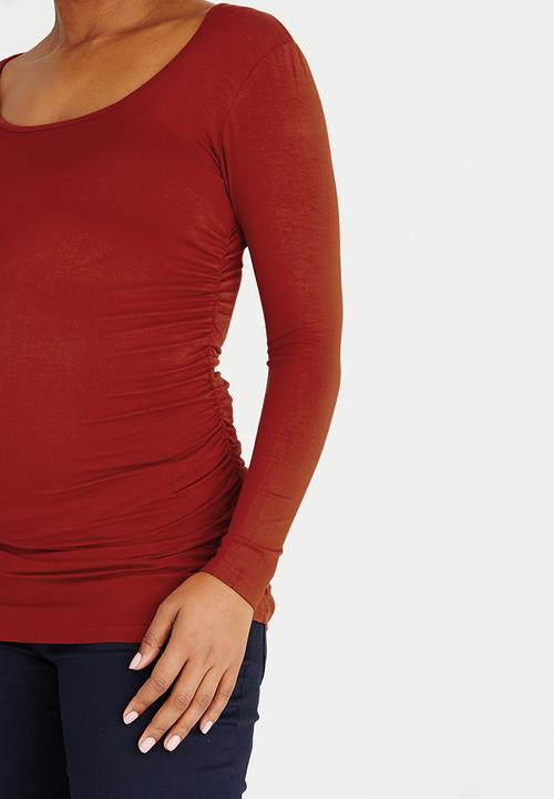 Cherry Melon - Side Gauge Long Sleeve Top Dark Red
