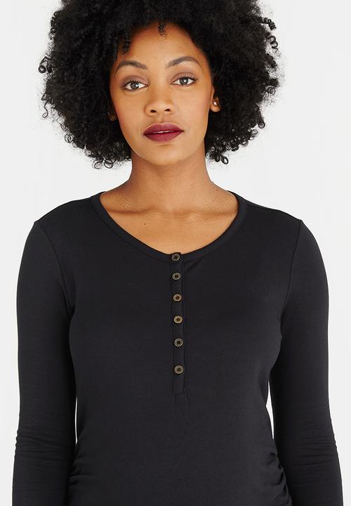 Cherry Melon - Long Sleeve Henley Top Black