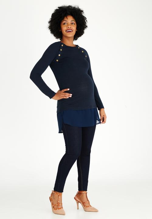 edit Maternity - Peep-out Feeder Top Navy