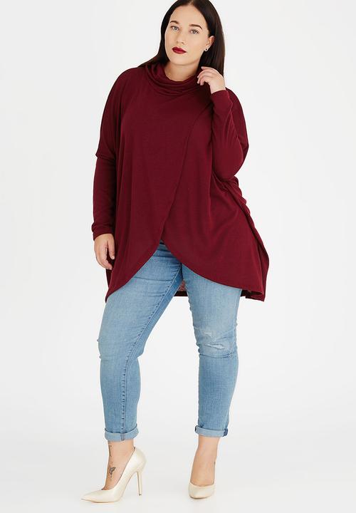 STYLE REPUBLIC PLUS - Wrap Front Pull Over Dark Red