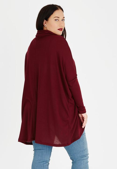 STYLE REPUBLIC PLUS - Wrap Front Pull Over Dark Red