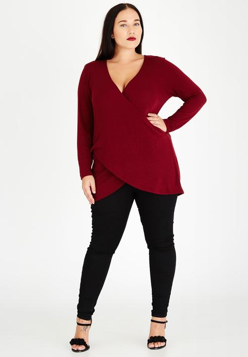 STYLE REPUBLIC PLUS - Wrap Top Burgundy