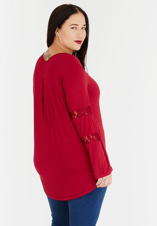 edit Plus - Sheer Inset Top Burgundy