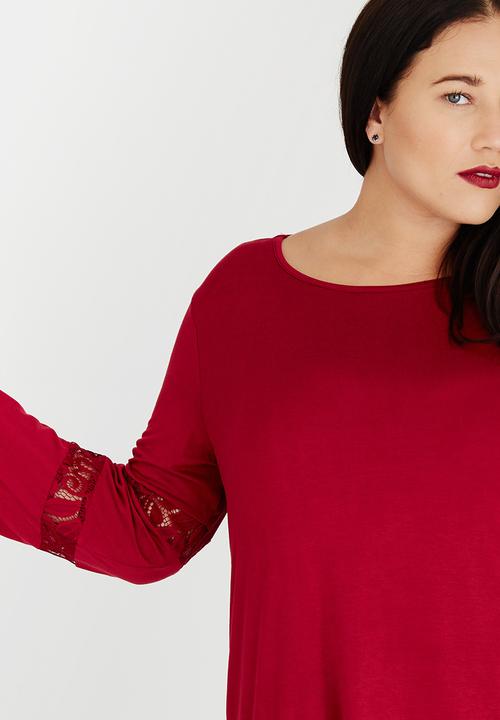 edit Plus - Sheer Inset Top Burgundy
