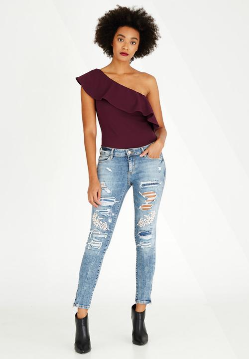 STYLE REPUBLIC - Asymmetrical Bodysuit Dark Purple
