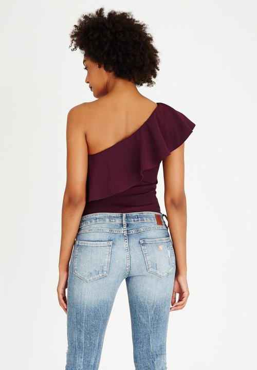 STYLE REPUBLIC - Asymmetrical Bodysuit Dark Purple