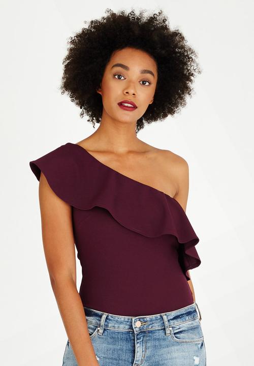 STYLE REPUBLIC - Asymmetrical Bodysuit Dark Purple