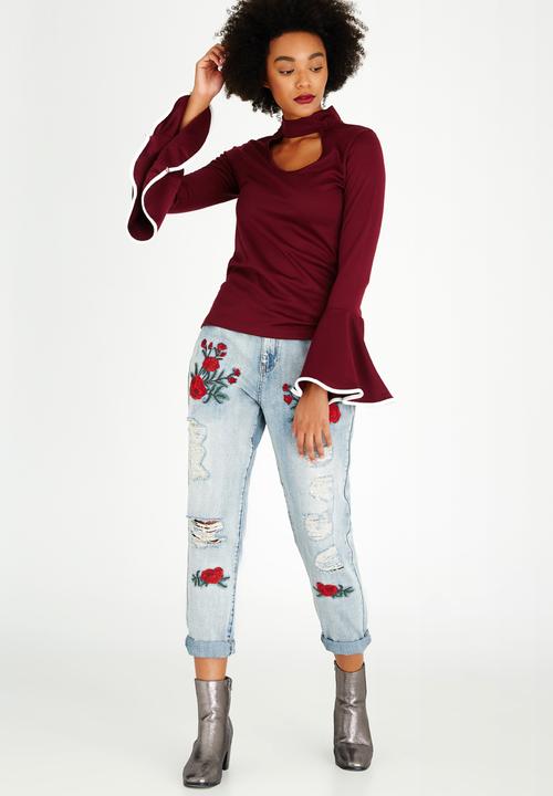 STYLE REPUBLIC - Bell Sleeve Top Dark Red