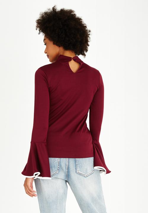 STYLE REPUBLIC - Bell Sleeve Top Dark Red