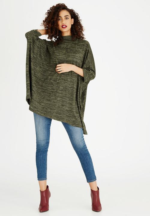 edit - Oversized Long-sleeve Poncho Khaki Green