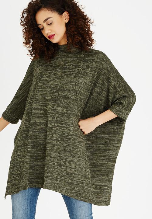 edit - Oversized Long-sleeve Poncho Khaki Green