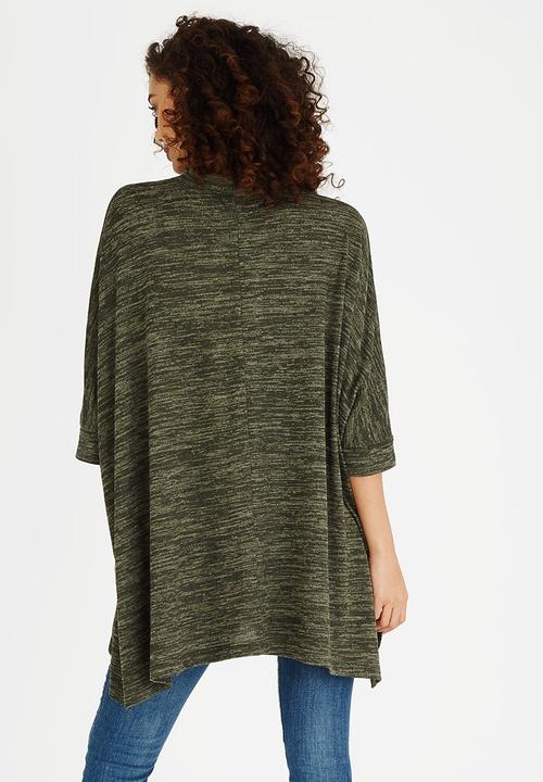 edit - Oversized Long-sleeve Poncho Khaki Green