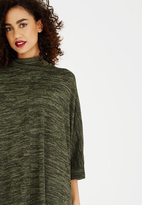 edit - Oversized Long-sleeve Poncho Khaki Green