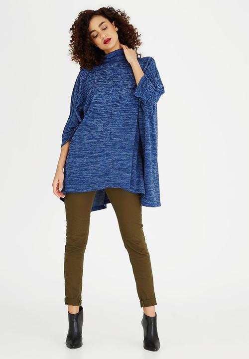 edit - Oversized Long-sleeve Poncho Blue