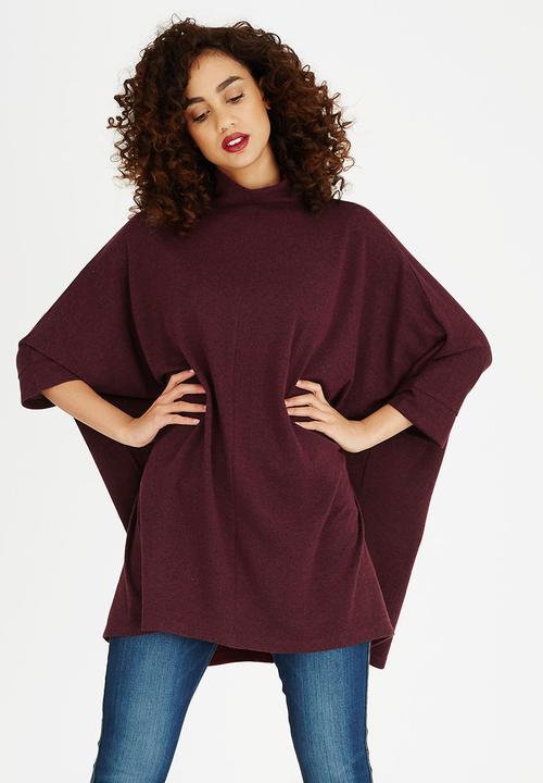 edit - Oversized Long-sleeve Poncho Burgundy
