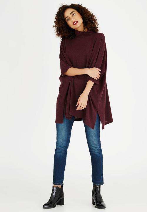 edit - Oversized Long-sleeve Poncho Burgundy
