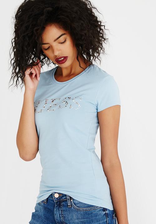 GUESS - Guess Bedazzled Logo Tee Pale Blue