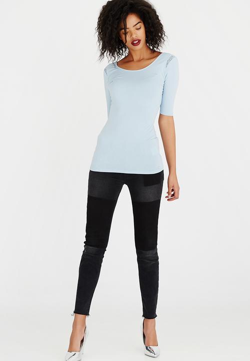GUESS - Guess Half Sleeve Aniya Criss Cross Tee Blue