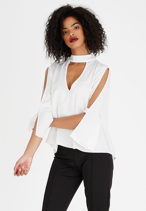 Bombshell - Cut-out Shoulder Blouse White