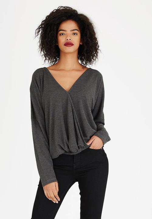 Bombshell - Wrap Blouse Dark Grey