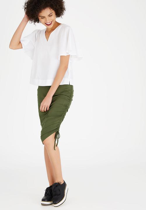 c(inch) - Drawcord Bodycon Skirt Dark Green