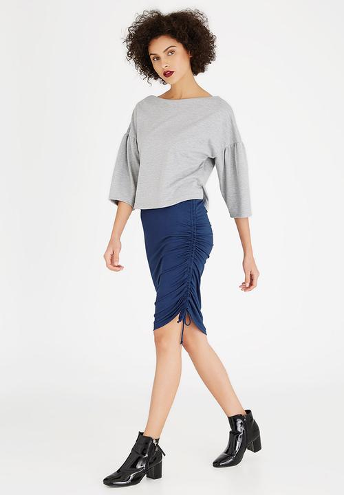 c(inch) - Drawcord Bodycon Skirt Dark Blue