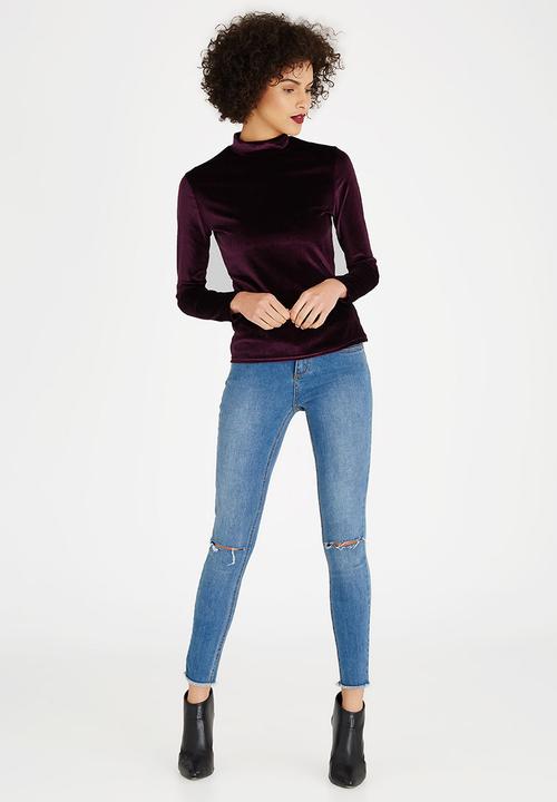 c(inch) - Highneck Velour Top Dark Purple