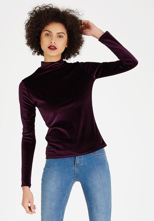 c(inch) - Highneck Velour Top Dark Purple