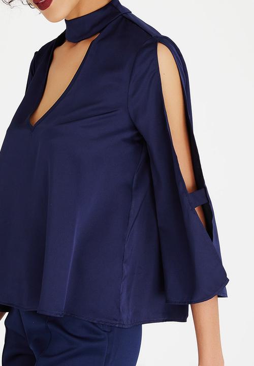 Bombshell - Cut-out Shoulder Blouse Navy