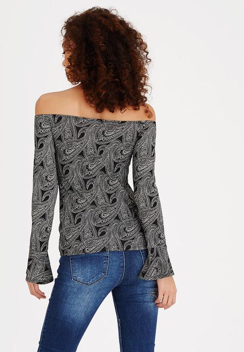 SISSY BOY - Kenzy Bardot Top Black and Grey